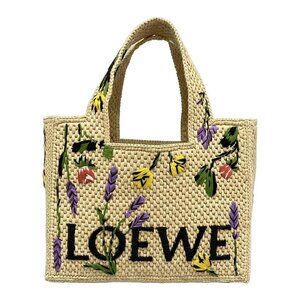 LOEWE Loewe Font Tote Small ALF1B59X26 Natural Black Raffia Leather - Tote Bag